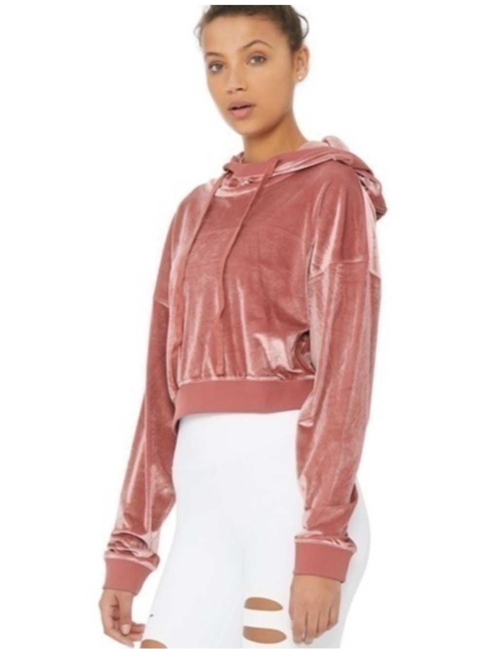 Alo Yoga Women's Rosewood Layer Velour Hoodie Sweatshirt Cropped XS